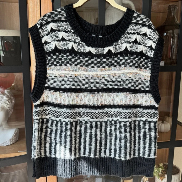 Anthropologie Knit Prussia Sweater Vest textured wool scoop neck stripes rainbow - Picture 8 of 8